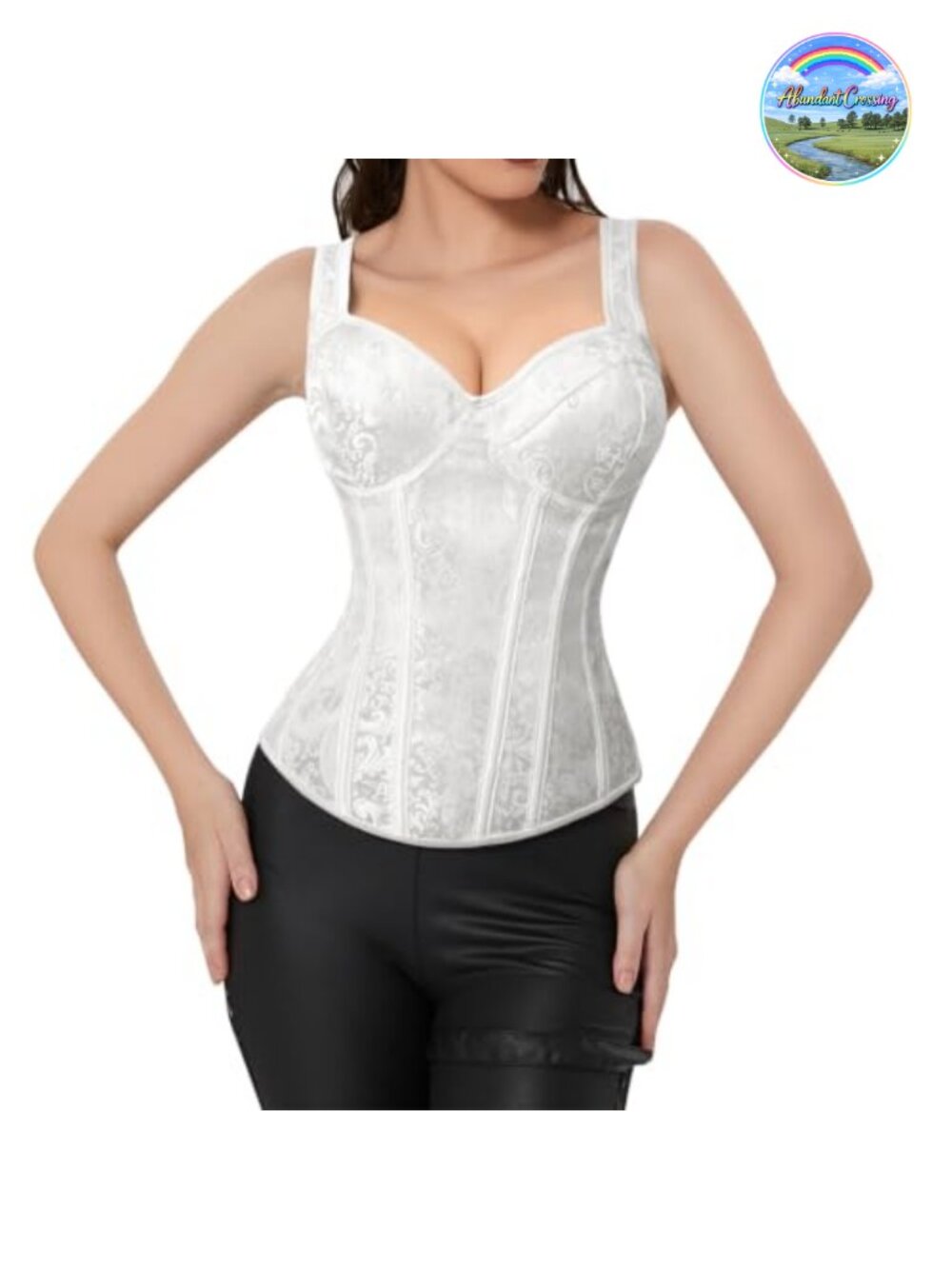 Gothic Jacquard Overbust Corset Bustier Adjustable Lace-Up Back - Picture 1 of 6